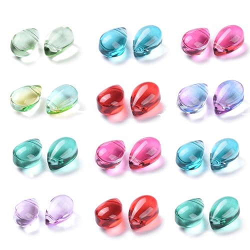 Stiesy Glasperlen in Tropfenform in zufälliger Farbe, Kristallglas, Wassertropfen, oben gebohrt, Abstandshalter, Großpackung für Schmuck, Armband, Handwerk, Halsketten, Ohrringe, 200 Stück von Stiesy