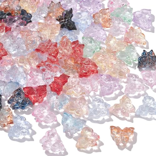 Stiesy Glasperlen in verschiedenen Farben, transparent, Schmetterling, handgefertigt, Lampwork-Perlen, niedliche Tier-Abstandshalter, Perlen für DIY-Schmuckherstellung, Basteln, 100 Stück von Stiesy