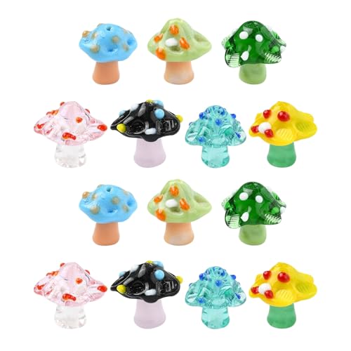 Stiesy Handgefertigte Glasperlen in Pilzform, 7 Farben, für Halsketten, Ohrringe, Charm-Anhänger, Schmuckherstellung, 14 Stück Stiesy Handgefertigte Glasperlen in Pilzform, 7 Farben, für Halsketten, Ohrringe, Charm-Anhänger, Schmuckherstellung, 14 Stück von Stiesy