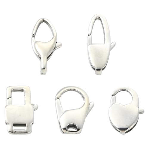 Stiesy Karabinerverschlüsse aus 304 Edelstahl, 5 Stile, Verlängerung, Schmuckverschluss, für selbstgemachte Halsketten, Armbänder, Basteln, 10 Stück von Stiesy