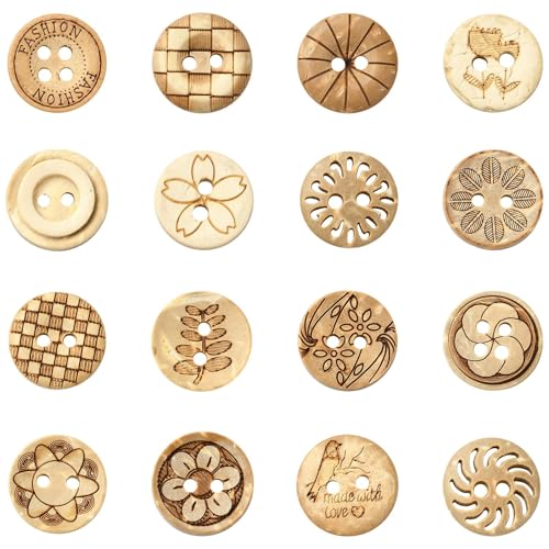 Stiesy Knöpfe aus Kokosnussschalen, flach, rund, 2 Löcher, 160 Stück, 16 Stile, 12,5 mm, für Basteln, Nähen, Dekorationen Stiesy Knöpfe aus Kokosnussschalen, flach, rund, 2 Löcher, 160 Stück, 16 Stile, 12,5 mm, für Basteln, Nähen, Dekorationen von Stiesy
