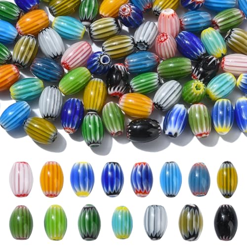 Stiesy Millefiori Lampwork-Säulen-Perlen, oval, reisförmig, Glasperlen, Abstandshalter, Bastelperlen, Großpackung für Armbänder, Halsketten, Ohrringe, Schmuckherstellung, Bastelbedarf, 90 Stück Stiesy Millefiori Lampwork-Säulen-Perlen, oval, reisförmig, Glasperlen, Abstandshalter, Bastelperlen, Großpackung für Armbänder, Halsketten, Ohrringe, Schmuckherstellung, Bastelbedarf, 90 Stück von Stiesy