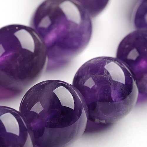 Stiesy Natürliche Amethystperlen, 6 mm, rund, violett, mit 1 mm Loch, für selbstgemachte Schmuckherstellung, Heilungsarmbänder, spirituelles Handwerk, 61–63 Stück/Strang von Stiesy