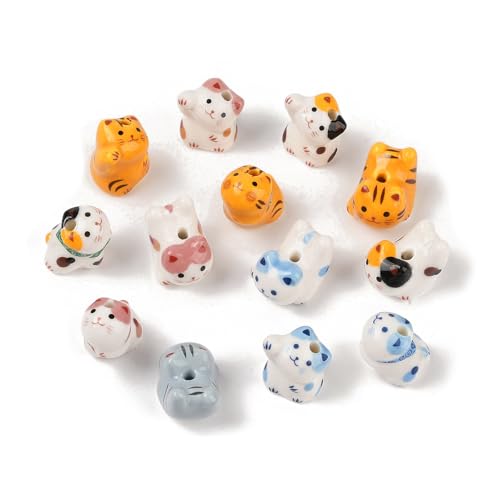 Stiesy Niedliche 3D-Katzen-Porzellan-Perlen, Tierform, lose Perlen, Großpackung für Schlüsselanhänger, Haustier-Gedenkschmuck, Kawaii, DIY, 20 Stück von Stiesy