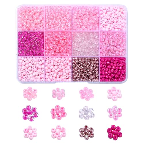 Stiesy Rocailles-Perlen aus Glas, rund, für Bastelarbeiten, Armbänder, Halsketten, Schmuckherstellung, 1800 Stück, 12 Farben, Rosa, 4 - 5 mm Stiesy Rocailles-Perlen aus Glas, rund, für Bastelarbeiten, Armbänder, Halsketten, Schmuckherstellung, 1800 Stück, 12 Farben, Rosa, 4 - 5 mm von Stiesy