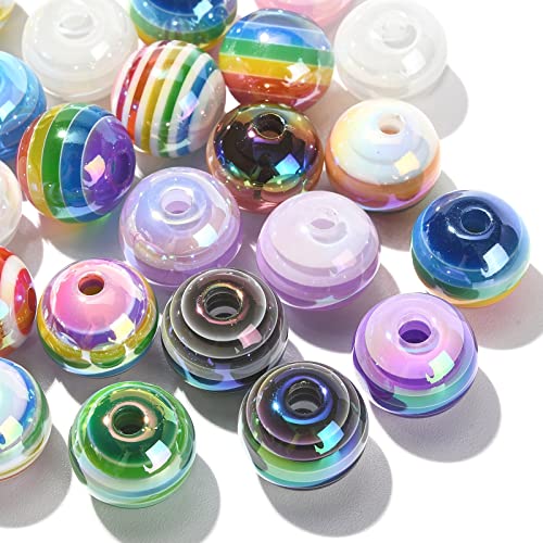 Stiesy Runde Perlen in zufälliger Farbe, 16 mm, Regenbogenstreifen, Acryl, europäische große Loch, Abstandshalter für Bastelarbeiten, Armbänder, Schmuckherstellung, 30 Stück Stiesy Runde Perlen in zufälliger Farbe, 16 mm, Regenbogenstreifen, Acryl, europäische große Loch, Abstandshalter für Bastelarbeiten, Armbänder, Schmuckherstellung, 30 Stück von Stiesy