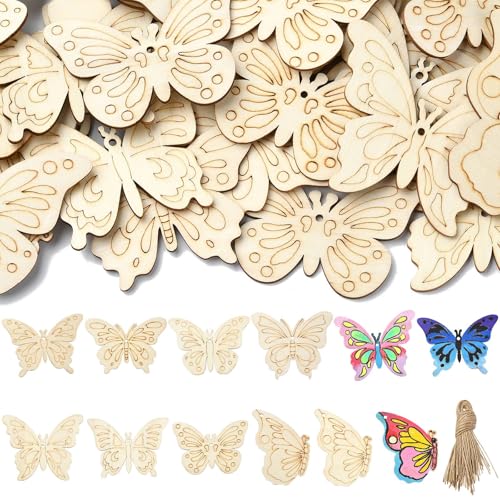 Stiesy Schmetterlings-Holz-Anhänger, unlackiert, blanko, Holzscheiben, zum Bemalen, für Bastelarbeiten, Hochzeit, Geburtstag, Party, Dekoration, 40 Stück Stiesy Schmetterlings-Holz-Anhänger, unlackiert, blanko, Holzscheiben, zum Bemalen, für Bastelarbeiten, Hochzeit, Geburtstag, Party, Dekoration, 40 Stück von Stiesy