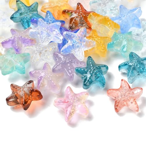 Stiesy Seestern-Glasperlen, gemischte Farben, transparent, Meerestiere, Bastelperlen, Großpackung für Sommerschmuck, DIY, Strand, Schlüsselanhänger, Handwerk, 100 Stück von Stiesy
