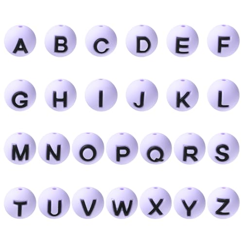 Stiesy Silikon-Buchstabenperlen, rund, 10 mm, für personalisierte Fußkettchen, Bastelbedarf, Violett, 26 Stück von Stiesy