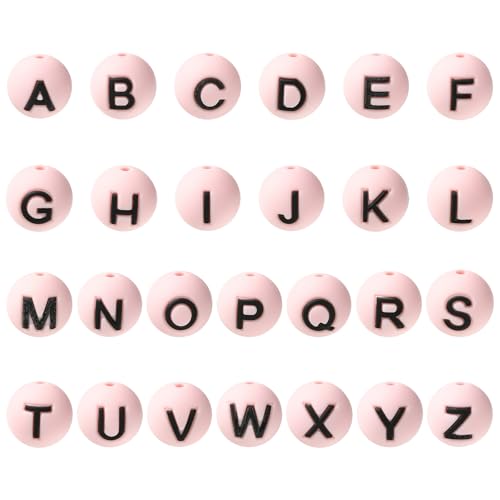 Stiesy Silikon-Buchstabenperlen mit 3 mm Loch, 10 mm, rund, A-Z, Alphabet-Silikonperlen, Großpackung für Bastelarbeiten, Freundschaftsarmbänder, 26 Stück von Stiesy