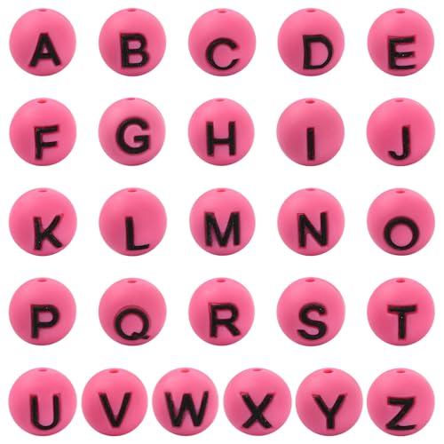 Stiesy Silikon-Buchstabenperlen mit 3 mm großem Loch, rund, 10 mm, A-Z, Alphabet, Bastelperlen, Abstandshalter für Junggesellinnenabschiede, Bastelzubehör, 26 Stück von Stiesy