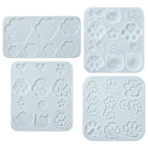 Stiesy Silikonformen mit Pfotenabdruck-Anhänger, Katzenpfotenabdruck, Epoxidharz-Formen, Haustier-UV-Epoxidharz-Form für Schmuck, Ohrringe, Anhänger, Schlüsselanhänger, Ornamente, Basteln, 4 Stück von Stiesy