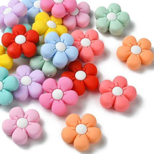 Stiesy Silikonperlen in 10 Farben, bunte Blumen, Silikonperlen, für Schmuckherstellung, DIY, Schlüsselanhänger, Perlenstifte, 20 Stück von Stiesy