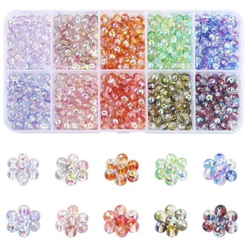 Stiesy Transparente Glasperlen, 4,5 mm, rund, zum Backen, bemalt, für Halsketten, Armbänder, Ohrringe, Schmuck, 10 Farben, 1200 Stück/Box von Stiesy