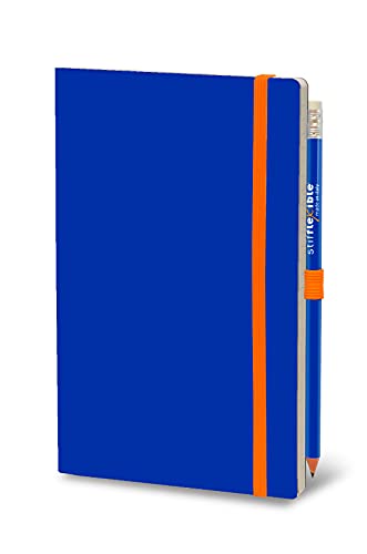 Stifflexible Premium Klassisches Notizbuch Liniertes BASIC - BLUE mit Bleistift Mit Gummiband 9 x 14 cm S A6 Pocket Taschen-Notizbuch Notebook Journal Tagebuch Täglichen Notizblock Hardcover aR003S von Stifflexible