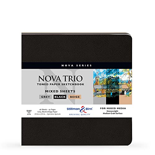 Stillman & Birn Nova Trio Softcover Sketchbook for Mixed Media, 46 Sheets of Heavyweight paper- Beige, Black and Gray paper, Medium Grain Surface, 7.5 x 7.5 inches (399750S) von Stillman & Birn