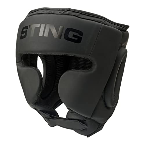 Sting Kopfschutz Armaplus Full Face Matt Schwarz - Kopfschützer für Boxen Kickboxen Muay Thai Sparring MMA mit Jochbein und Ohren Schutz (S) von Sting Sports