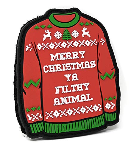 Merry Christmas Ya Filthy Animal Ugly Sweater PVC Rubber Tactical Patch | Christmas Hook and Loop Patch von Stinking Patch Co.
