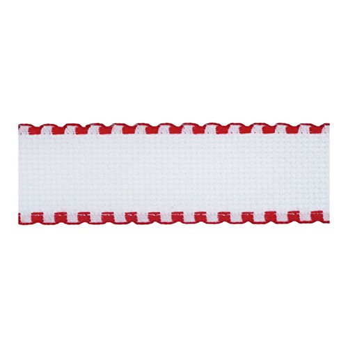 Stitch Garden | Aida Band ndlcraft Stoff | 8 mx50 mm (57831) | 16 CT | sgb50 White/Red Edging von Stitch Garden