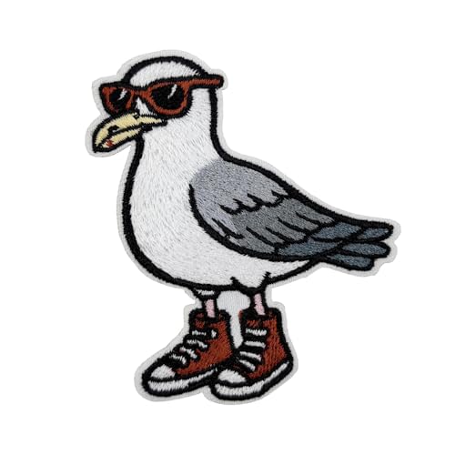 7,6 cm Möwe mit Brille und Turnschuhen bestickter Aufnäher zum Aufbügeln, lustiges Emblem für Vogelbeobachter von Stitch-Witch