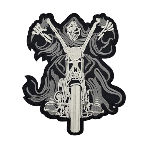 Aufnäher zum Aufbügeln, Motiv: Sensenmann reitet Motorrad, 25,4 cm, bestickt, für MC-Motorrad-Westen von Stitch-Witch