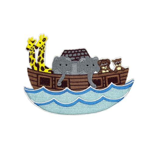 Bestickter Aufnäher zum Aufbügeln, Motiv: Arche Noah, Bibelschule, 12,4 cm, christliches Abzeichen von Stitch-Witch