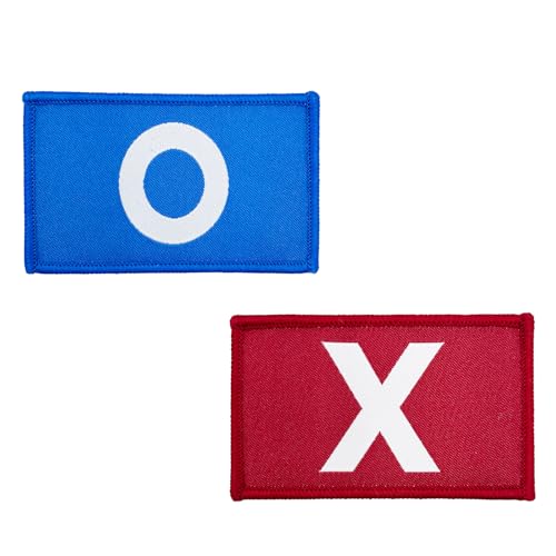 Stitch-Witch Aufnäher zum Aufbügeln, Motiv: Südkorea-Spiel-Kostüm, Cosplay, rotes X-Schild und blaues O-Schild, gewebt, 2 Stück, 7,6 cm von Stitch-Witch