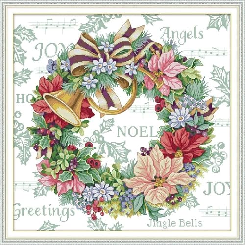 14CT Kreuzstich-Set 'Urlaubskranz', gezählt auf weißer Aida (54x54cm) - komplett mit Garn & Sticknadel von Stitchmelody