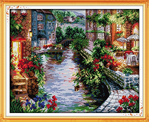 Stitchmelody DMC Kreuzstich-Set, 14-fädig, unbedrucktes Muster, Stickset, Handarbeit, Häuser am See, 48 x 40 cm Stitchmelody DMC Kreuzstich-Set, 14-fädig, unbedrucktes Muster, Stickset, Handarbeit, Häuser am See, 48 x 40 cm von Stitchmelody