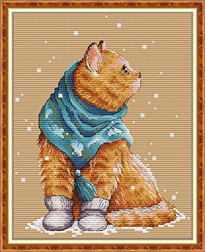 Stitchmelody Kreuzstich-Set, 14-fädig, unbedrucktes Muster, Stickset, DMC-Garne, Nadelarbeit, Katze, 27 x 36 cm von Stitchmelody