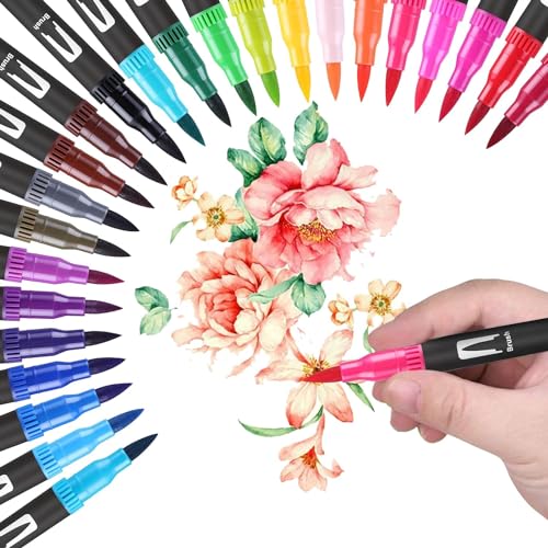 Stock Líder - Lettering-Marker mit doppelter Spitze, Pinsel mit feiner Spitze (0,4 mm) und dick (1-2 mm) für Kalligraphie, Zeichnungen, bunte Mandalas Marker für Kinder (36) von Stock Líder