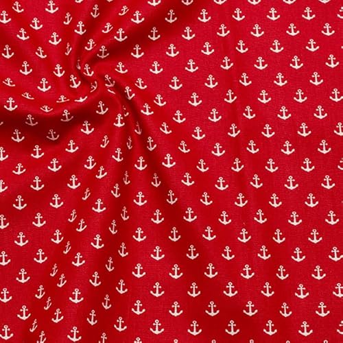 STOFFKONTOR 100% Baumwollstoff Stoff Anker klein - Meterware, Farbe Rot - Öko-Tex Standard 100 - zum Nähen von Bekleidung, Vorhängen, Bettwäsche, Dekorationen uvm. von Stoff Kontor