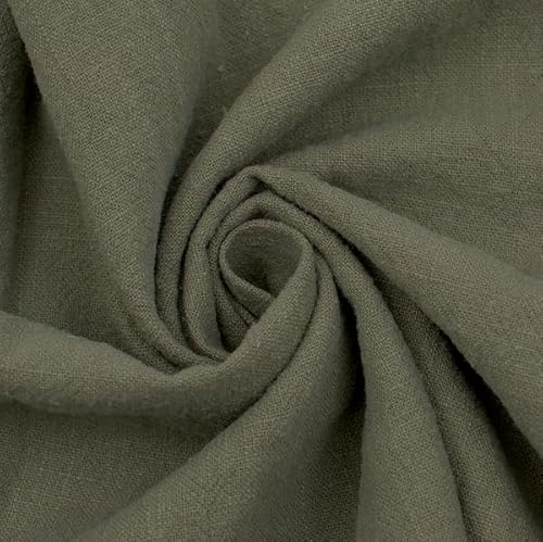 Stoff Kontor STOFFKONTOR 100% Leinenstoff Stonewashed - Meterware, Farbe Khaki-Grün - zum Nähen von Bekleidung und Dekorationen von Stoffkontor