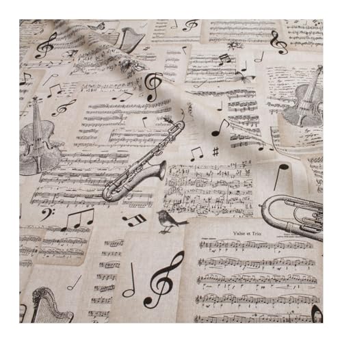 Stoff am Stück Stoff Baumwolle Polyester Geige Trompete Noten Notenschlüssel klassische Musik von STOFFAMSTÜCK