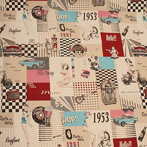 Stoff am Stück Stoff Polyester Baumwolle Jacquard 50'er Jahre Fiftie's Rock 'n' Roll Jukebox von STOFFAMSTÜCK