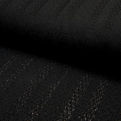 StoffBook BAUMWOLLSPITZE Spitzenstoff Spitze Streifen-Optik Stoff Stoffe, D366 (SCHWARZ) von StoffBook