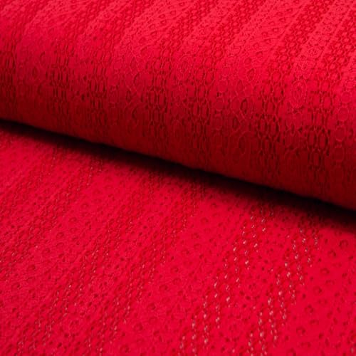 StoffBook BAUMWOLLSPITZE Spitzenstoff Spitze Streifen-Optik Stoff Stoffe, D481 (ROT) von StoffBook