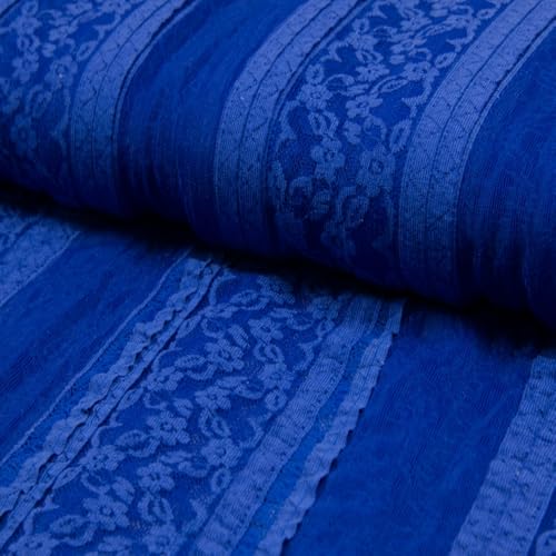 StoffBook ROYALBLAU SPANDEX BAUMWOLLE SPITZENSTOFF SPITZENBAND-OPTIK STOFF STOFFE, D477 von StoffBook