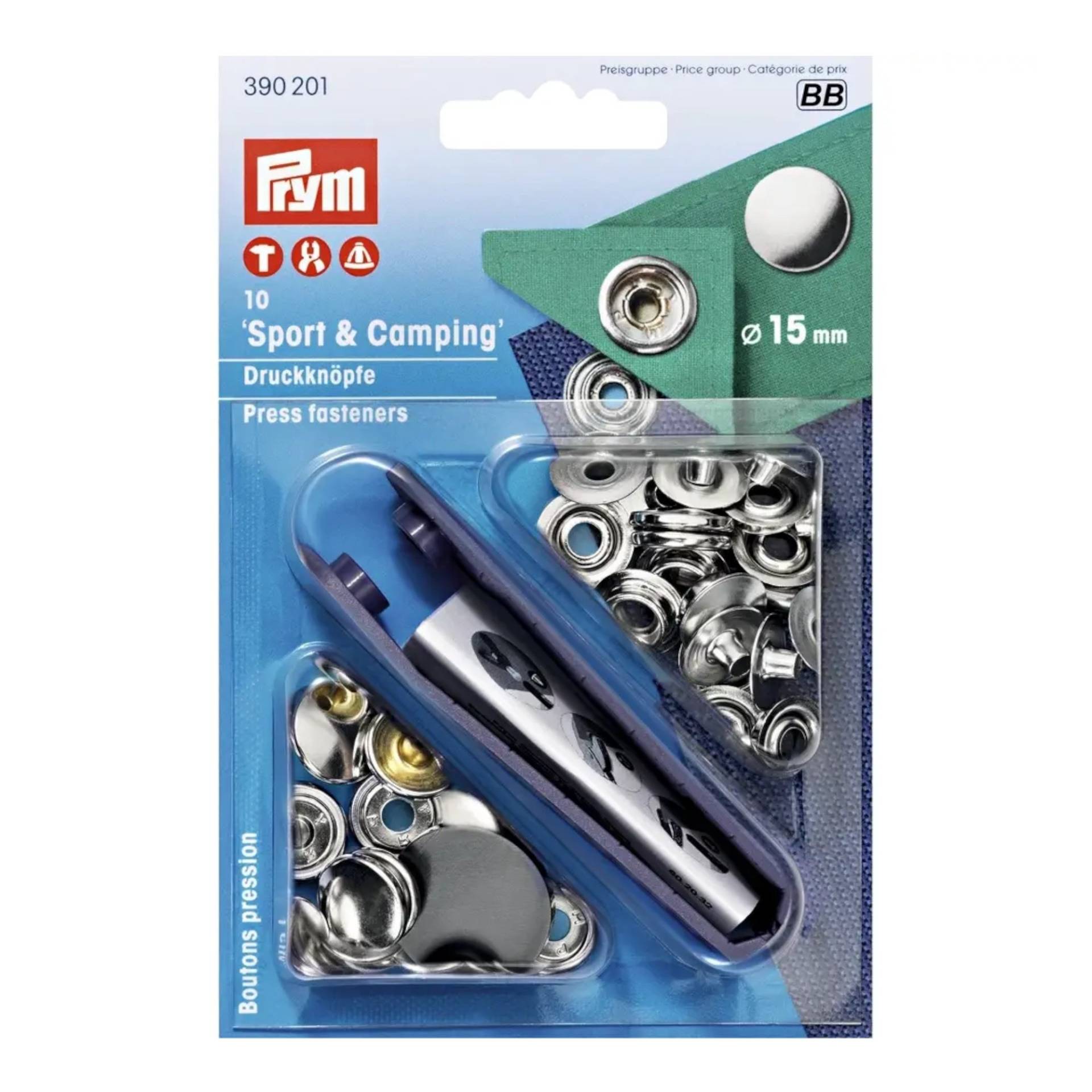 10 Druckknöpfe Sport & Camping, 15 mm, silber 10 Druckknöpfe Sport & Camping, 15 mm, silber von Stoffe Hemmers