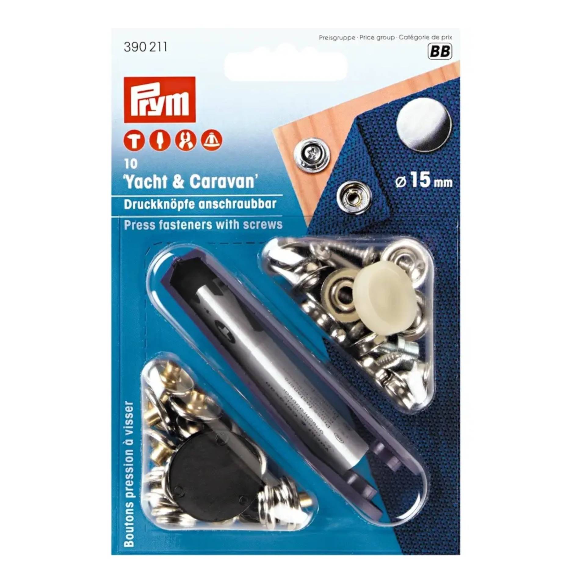 10 Druckknöpfe Yacht & Caravan, 15 mm, silber von Stoffe Hemmers