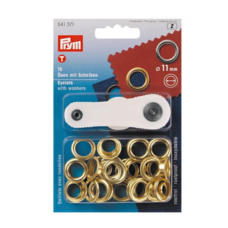15 Ösen mit Scheiben, 11 mm, goldfarbig von Stoffe Hemmers