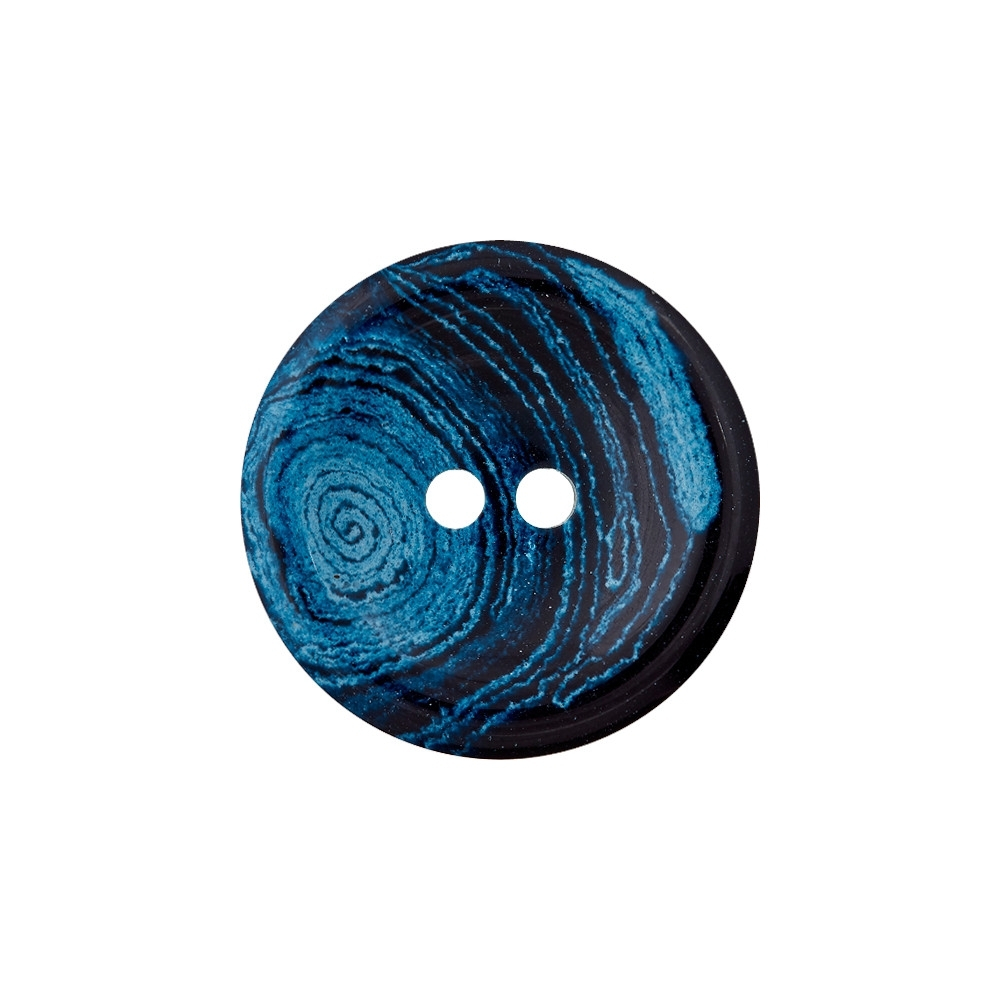 2-Loch Hanf-Polyesterknopf recycelt 20 mm, blau-marmoriert von Stoffe Hemmers