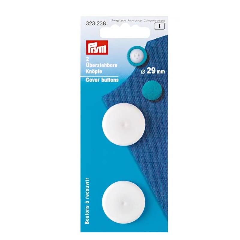 2 Überziehbare Knöpfe, 29 mm, weiss von Stoffe Hemmers