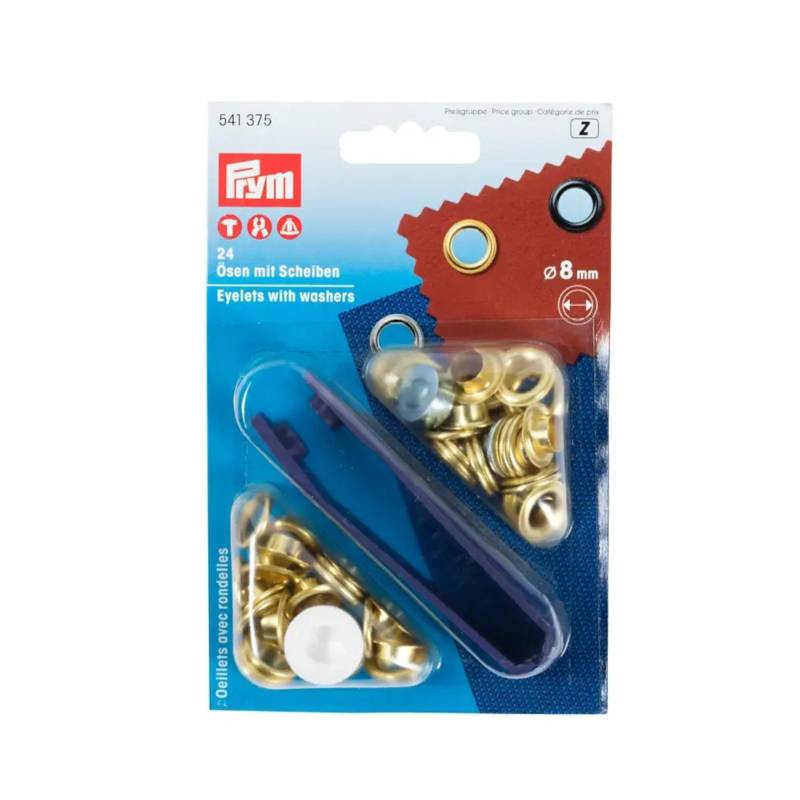 24 Ösen mit Scheiben, 8 mm, goldfarbig 24 Ösen mit Scheiben, 8 mm, goldfarbig von Stoffe Hemmers