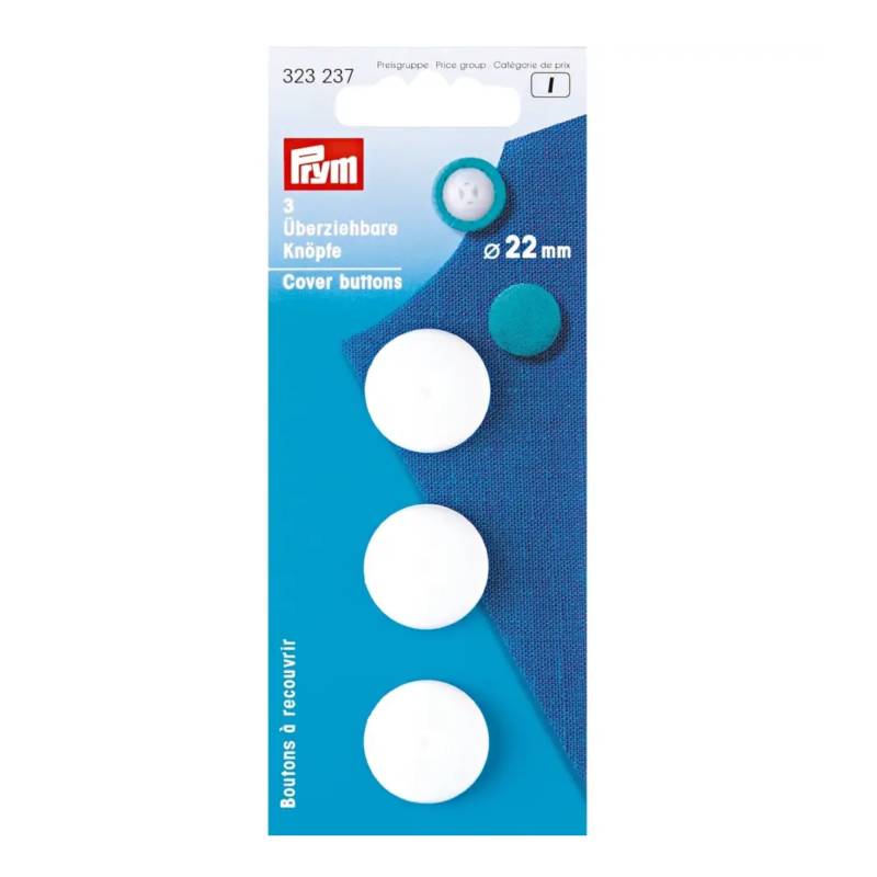 3 Überziehbare Knöpfe, 22 mm, weiss 3 Überziehbare Knöpfe, 22 mm, weiss von Stoffe Hemmers