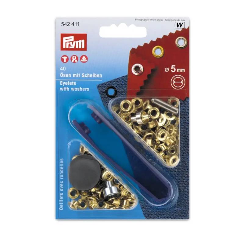 40 Ösen mit Scheiben, 5 mm, goldfarbig von Stoffe Hemmers