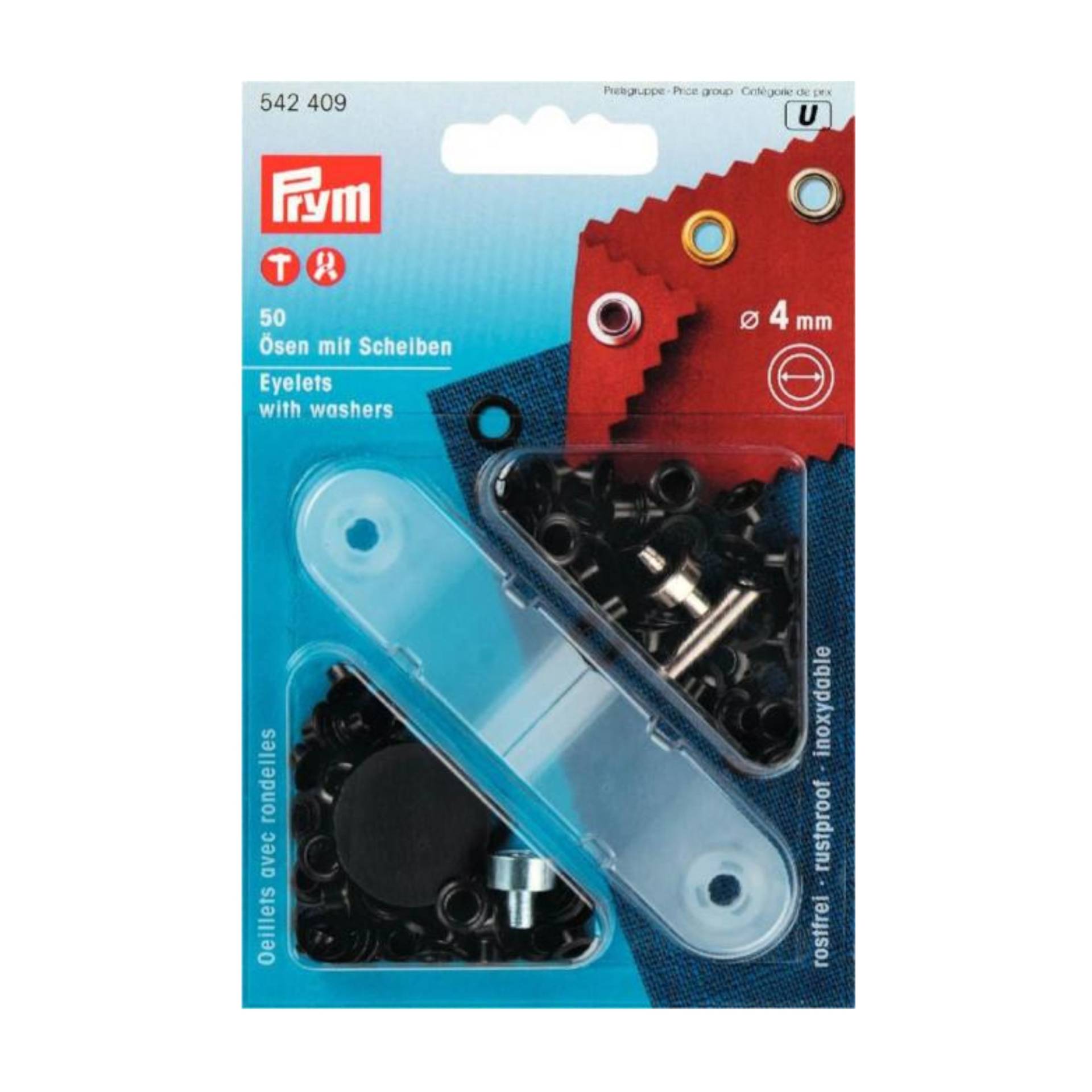 50 Ösen und Scheiben 4mm, schwarz 50 Ösen und Scheiben 4mm, schwarz von Stoffe Hemmers