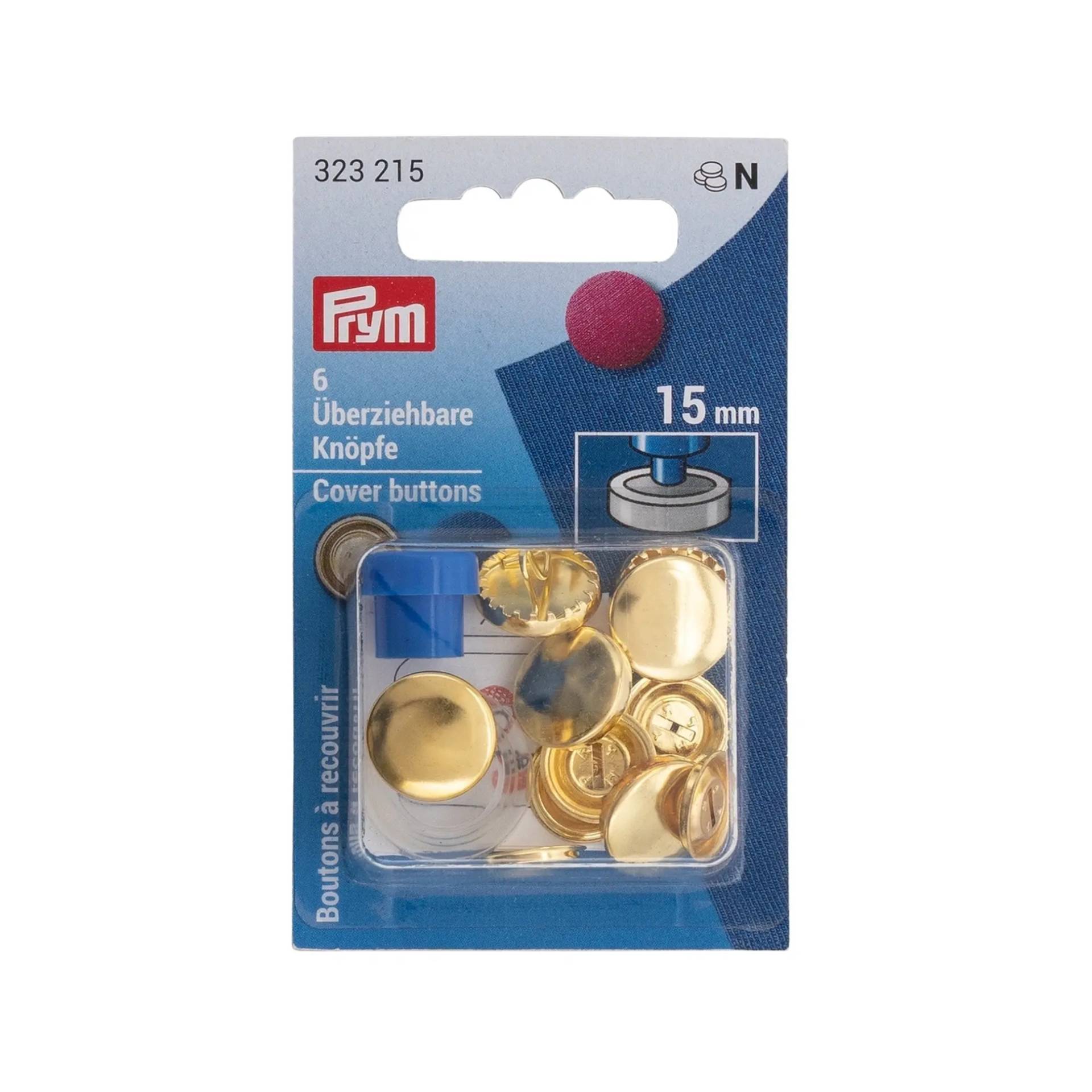 6 Überziehbare Knöpfe, 15 mm, gold von Stoffe Hemmers