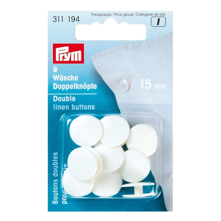 9 Wäsche Doppelknöpfe, 15 mm, weiss von Stoffe Hemmers