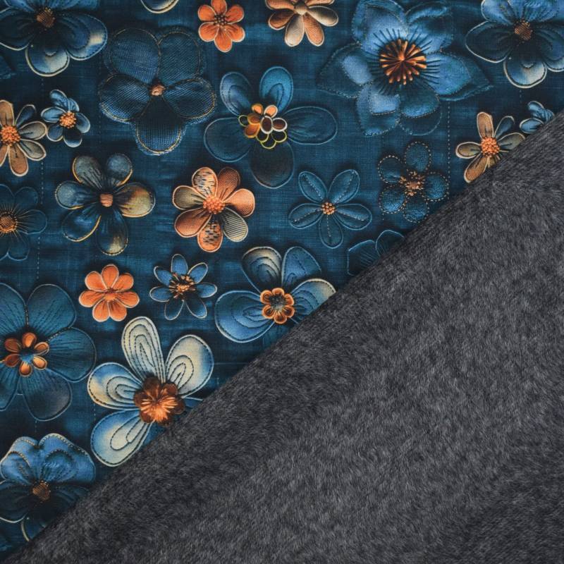 Alpenfleece / Kuschel-Sweatshirt Denim Flowers, blau Alpenfleece / Kuschel-Sweatshirt Denim Flowers, blau von Stoffe Hemmers